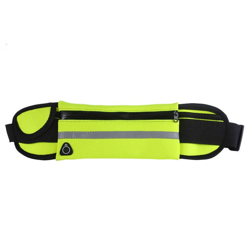 Yellow waist bag with reflective strip on a white background