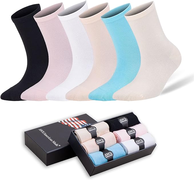 Women’s bamboo crew socks set of 6 pairs in gift box