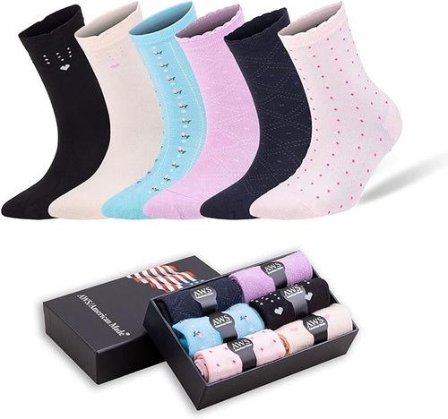 Bamboo Crew Socks for Women — 6 Pairs with Gift Box (Size 6–9)
