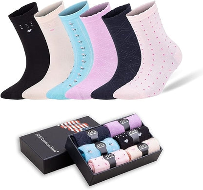 Bamboo Crew Socks for Women — 6 Pairs with Gift Box (Size 6–9)