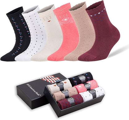 Bamboo Crew Socks for Women — 6 Pairs with Gift Box (Size 6–9)
