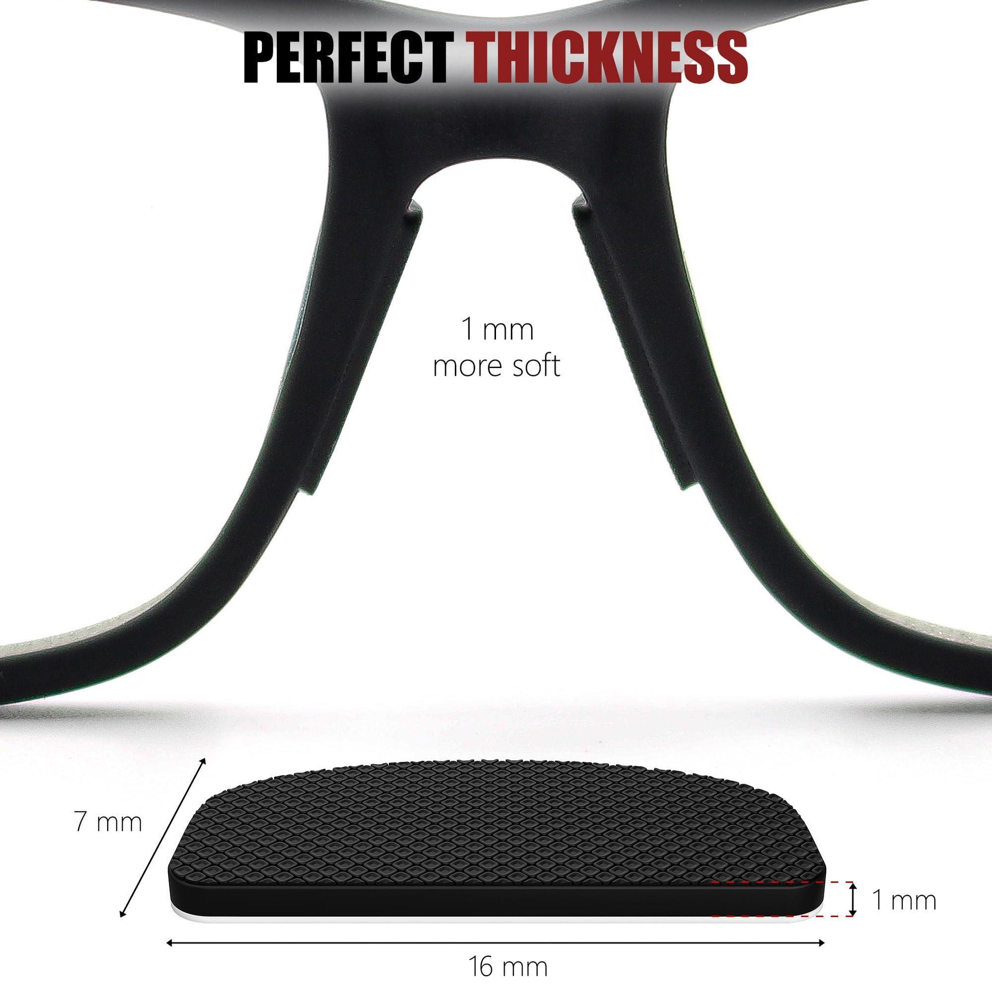 Close-up of 1 mm D-shaped silicone nose pads