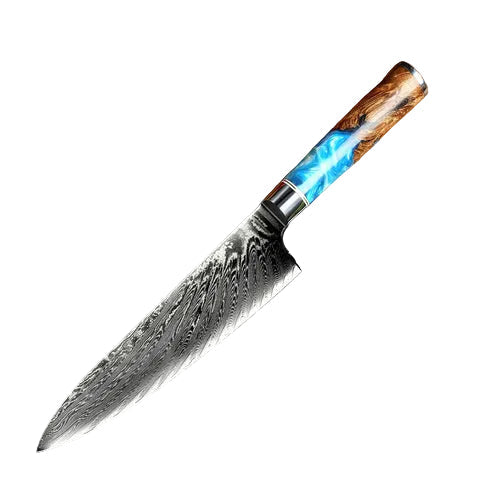 Chef's knife with a decorative handle on a white background