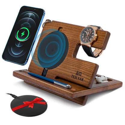 Gift-ready wooden docking station with rustic packaging