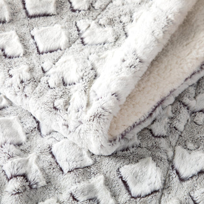 Blanket folded neatly to showcase faux fur and Sherpa layers.