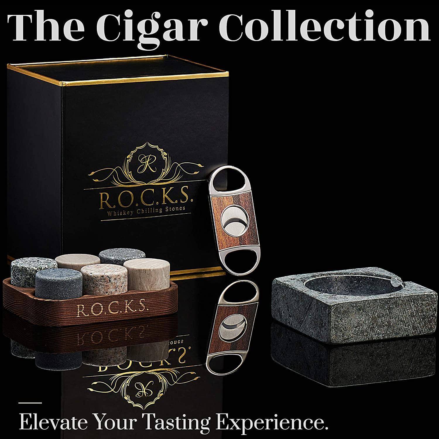 The Gentleman’s Set with granite ashtray and whiskey stones