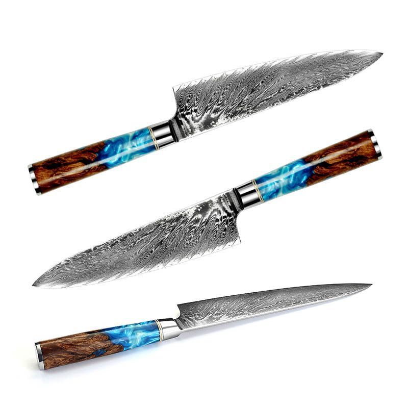 Professional patterned chef knife on white background