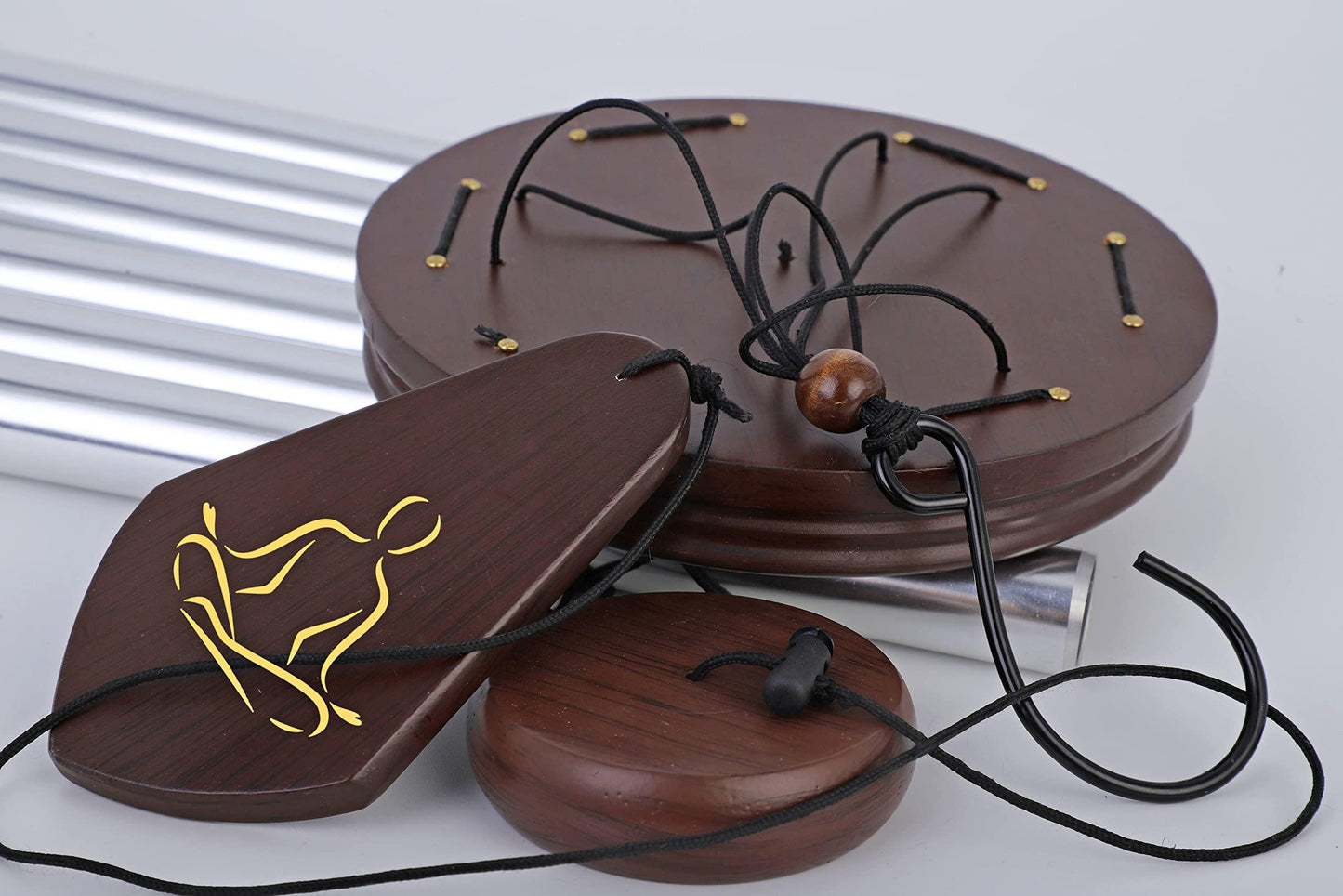 Wooden striker and bamboo top of outdoor wind chime