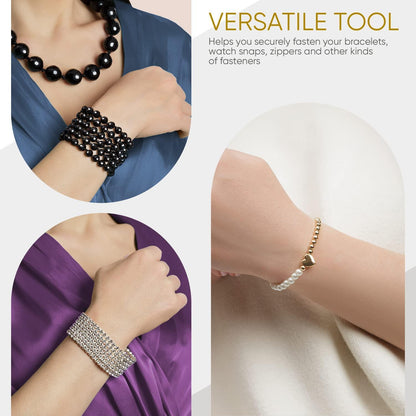 Versatile tool helps you fasten bracelets, necklaces, zippers, and many other accessories and jewelry.