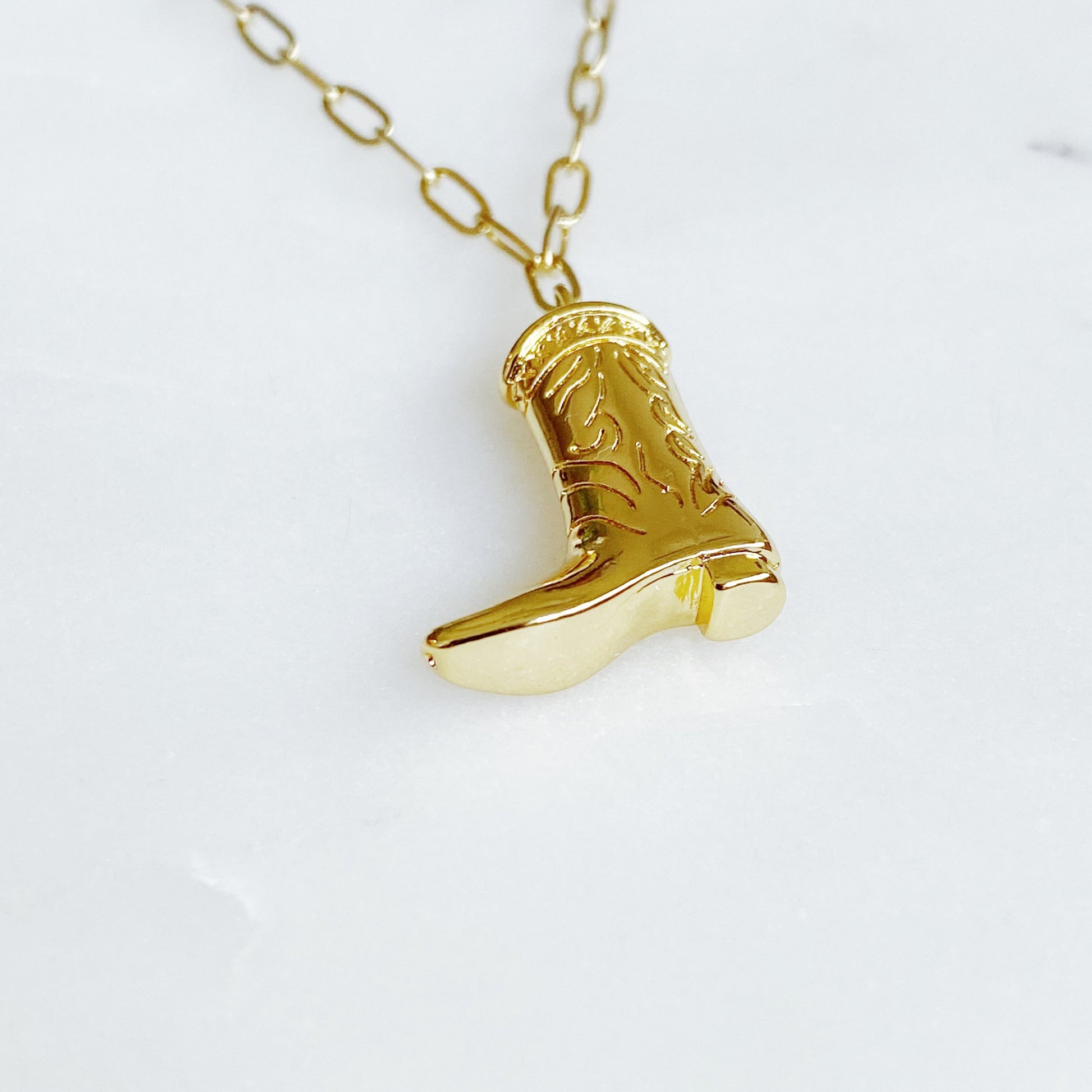 engraved western boot necklace gold plated
