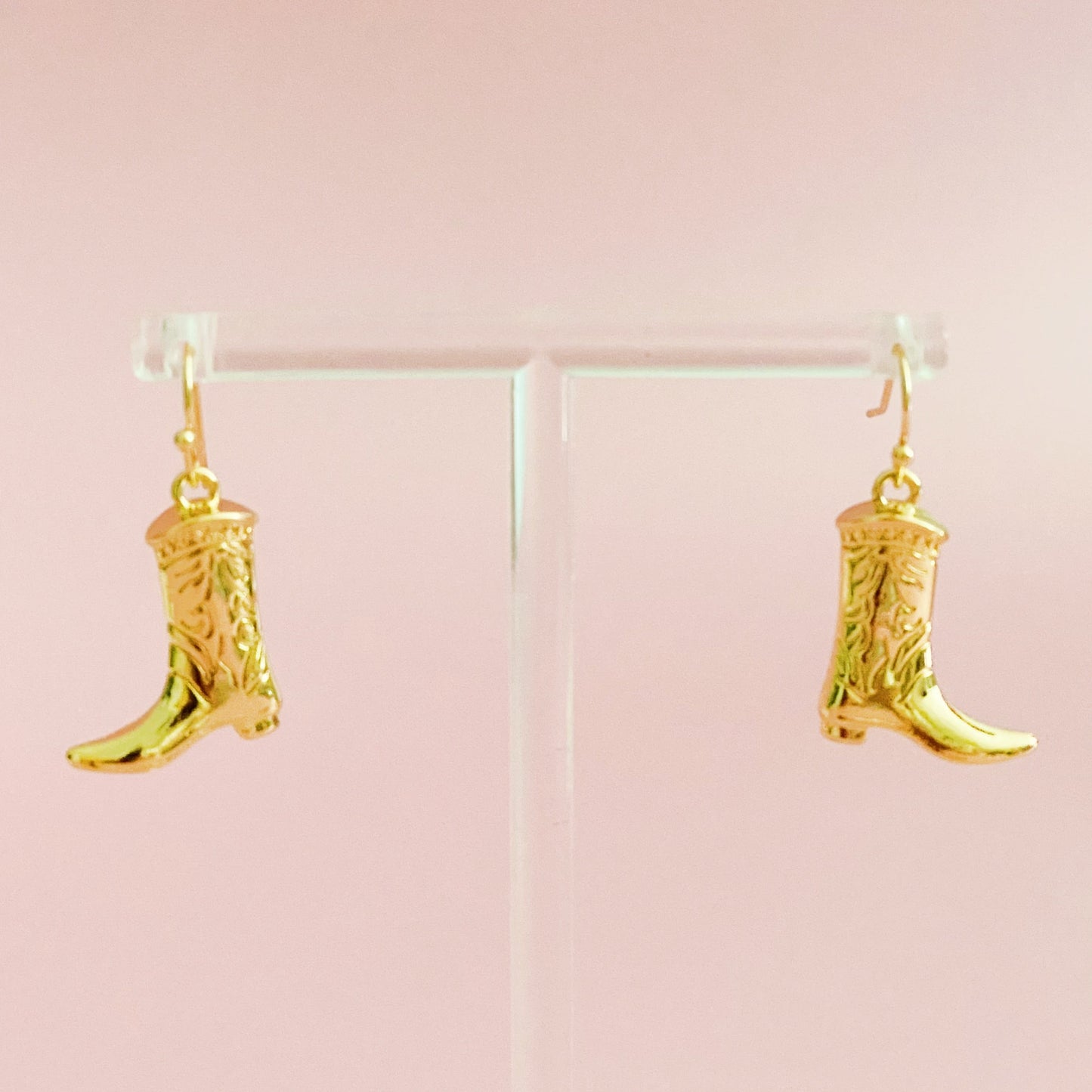 gold plated cowgirl boot drop earrings