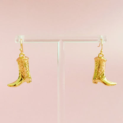 gold plated cowgirl boot drop earrings