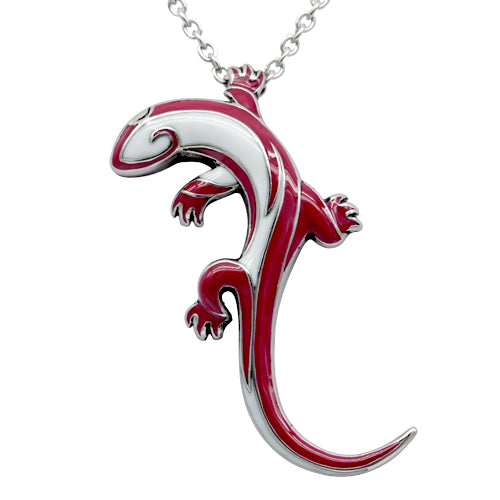 Tribal Lizard Necklace with red and white epoxy on stainless steel chain