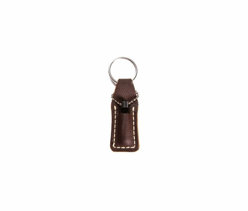 Krombee presents Brown leather key fob on a white background