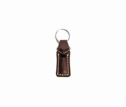 Krombee presents Brown leather key fob on a white background