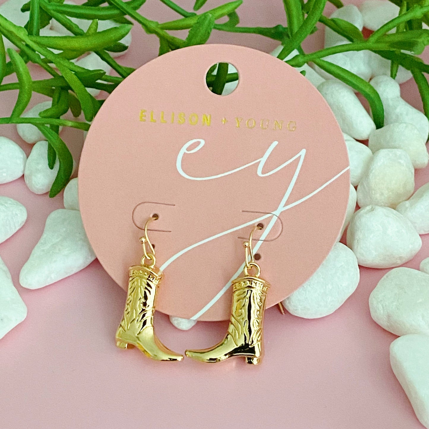 cowgirl bootie earrings hanging display