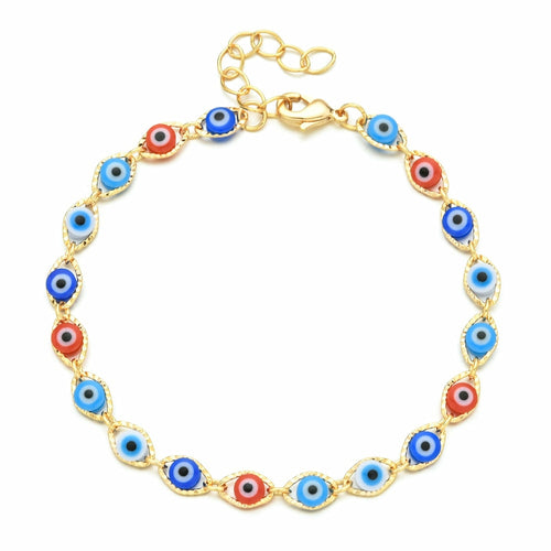 18K Gold Summer Evil Eye Anklet Bracelet | Adjustable 8–10” + Extender
