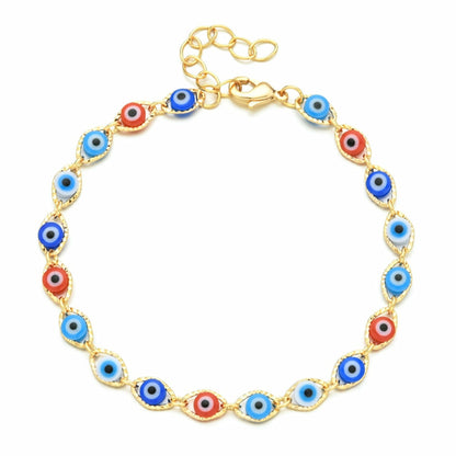 18K Gold Summer Evil Eye Anklet Bracelet | Adjustable 8–10” + Extender