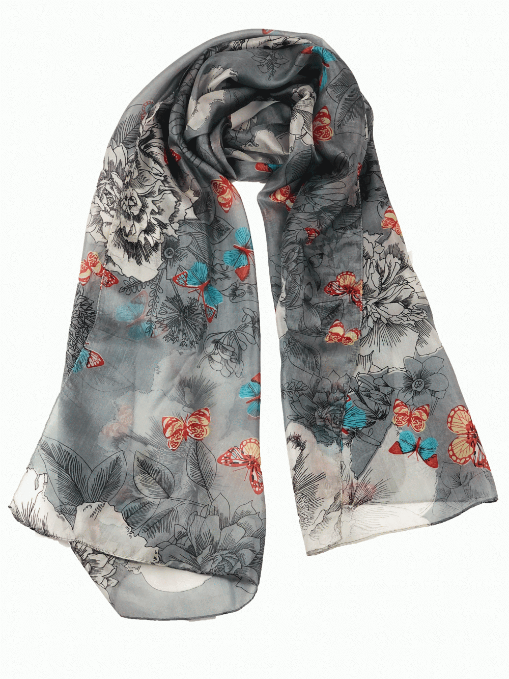 grey silk scarf folded neatly