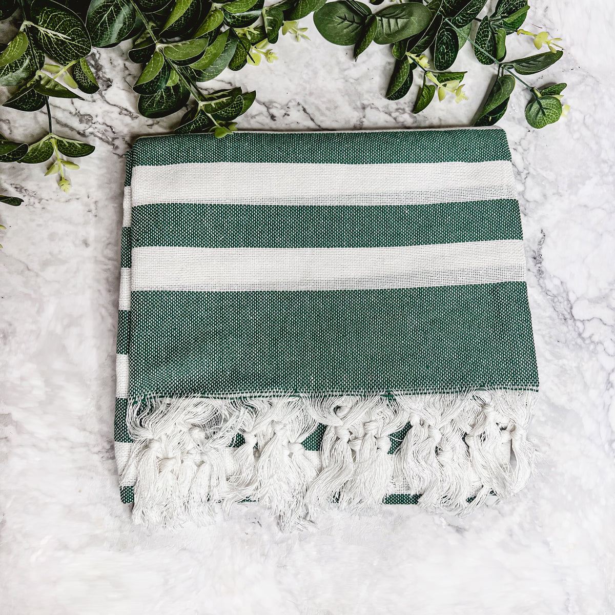 Bold 180 GSM Turkish cotton towel with striped design and tassels