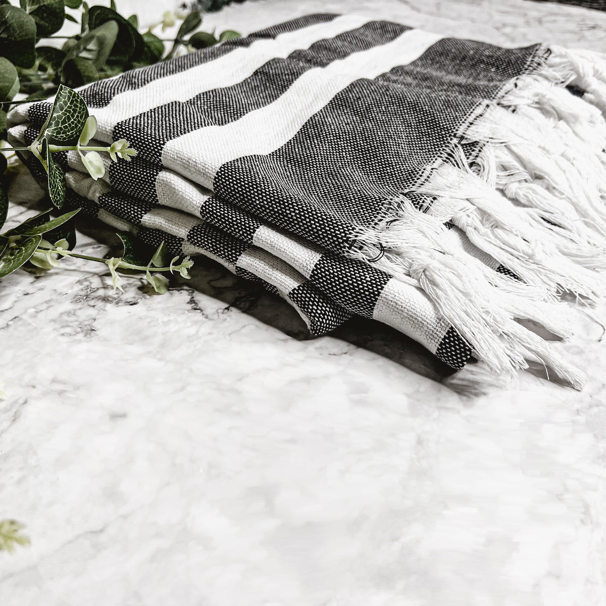 Oversized lightweight Turkish towel in charcoal stripe