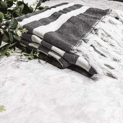 Oversized lightweight Turkish towel in charcoal stripe