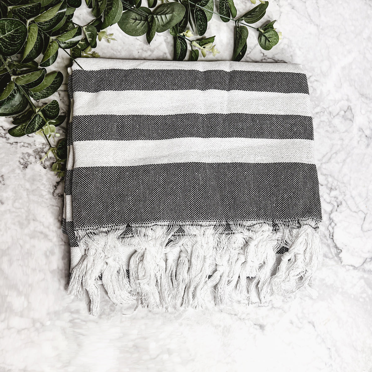 Oversized lightweight Turkish towel in charcoal stripe