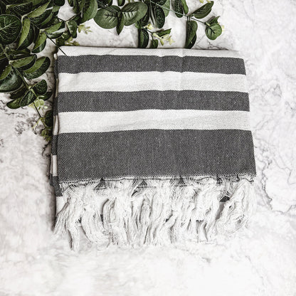 Oversized lightweight Turkish towel in charcoal stripe