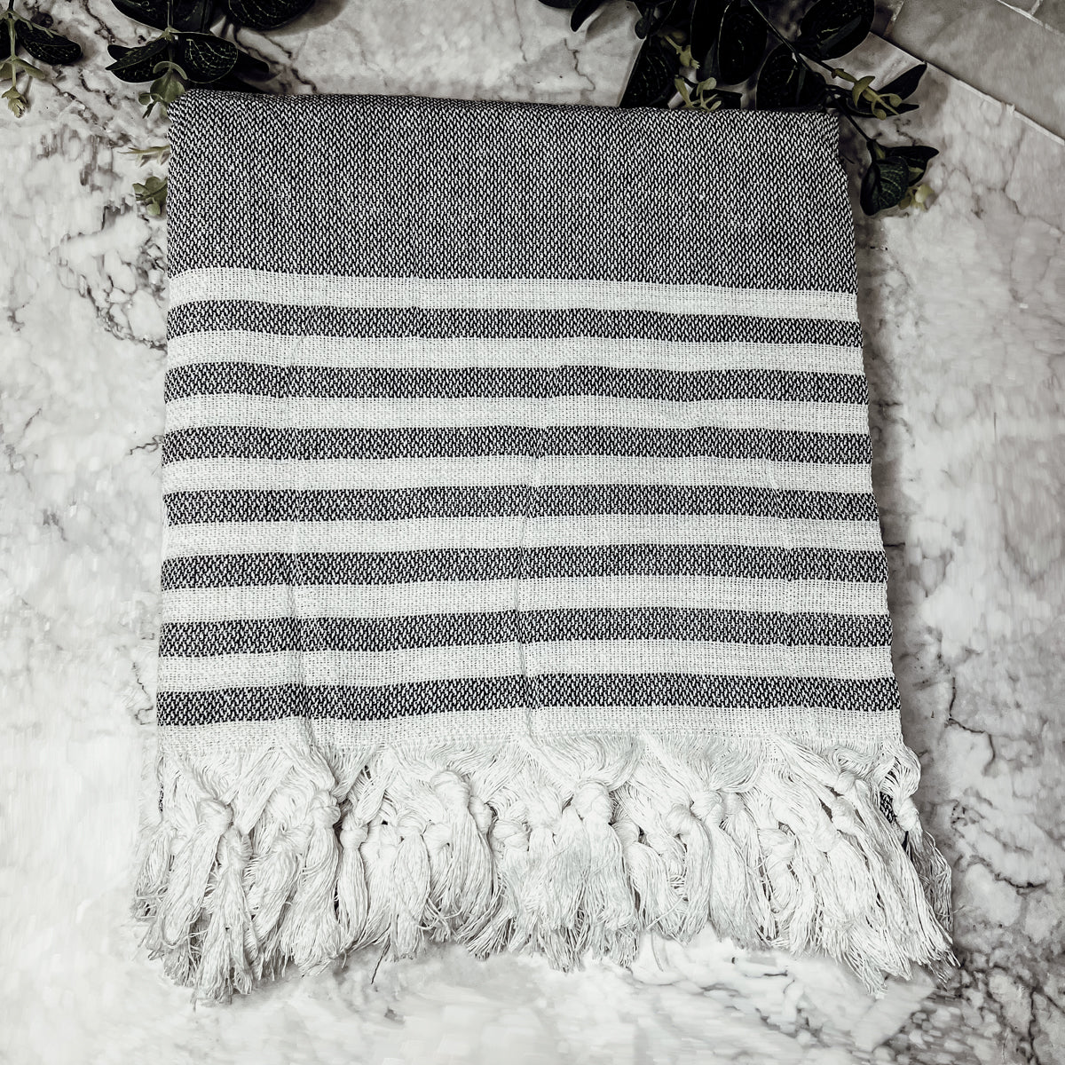 Lightweight oversized Turkish towel in blue and gray color combination