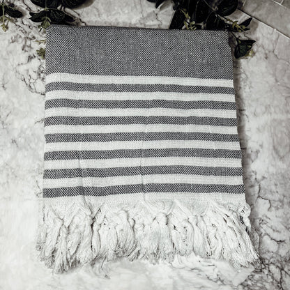Lightweight oversized Turkish towel in blue and gray color combination