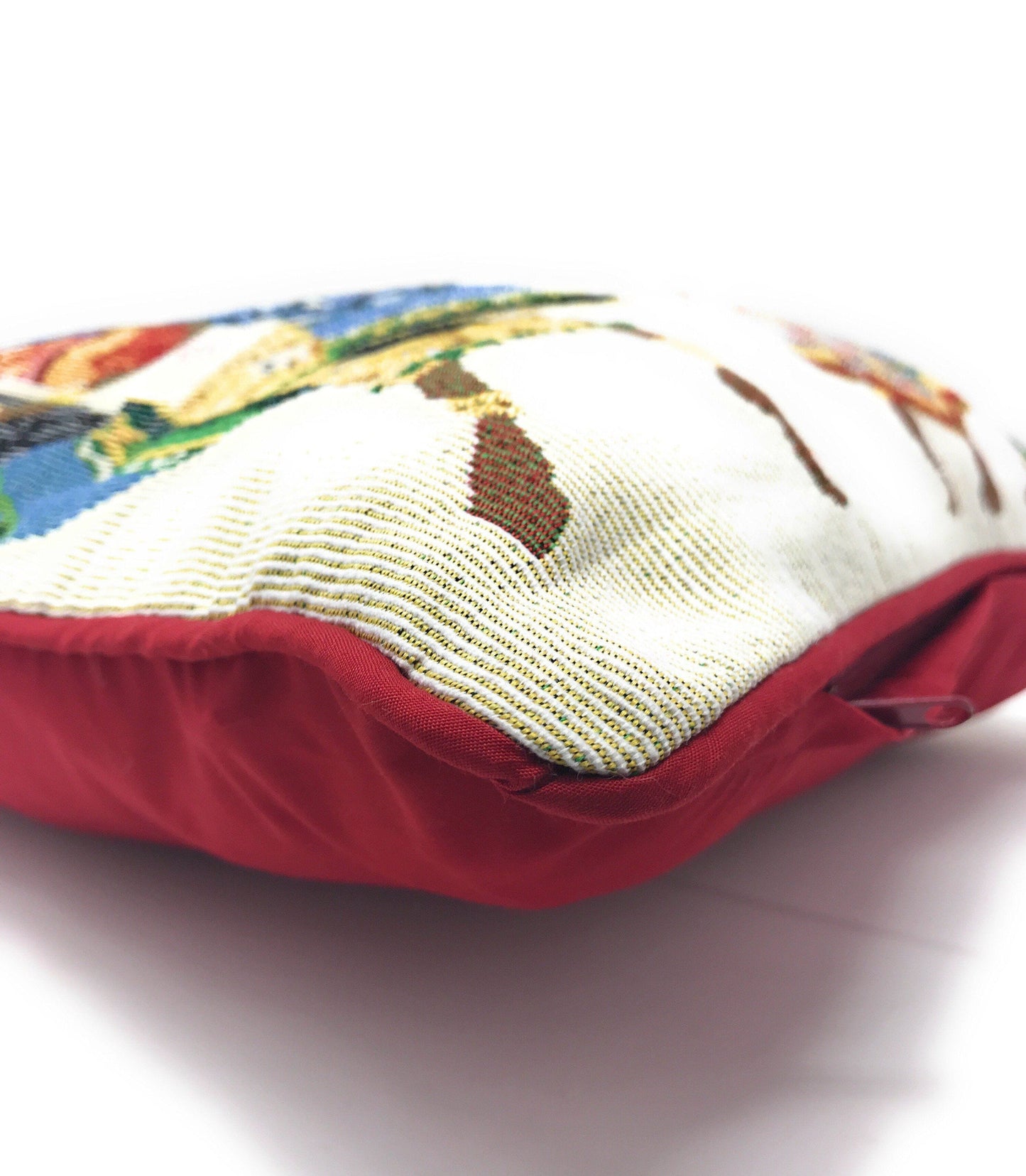 Close-up of DaDa Bedding Kwanzaa Collection African Dreams pillow cover – detailed woven cotton texture, red yellow tribal pattern.