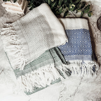 Haley Diamond 200 GSM Turkish towel with jacquard texture and tassels