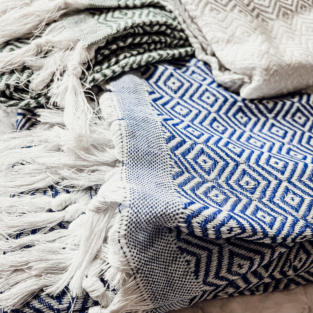 Haley Diamond 200 GSM Turkish towel with jacquard texture and tassels