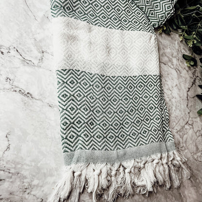 Haley Diamond 200 GSM Turkish towel with jacquard texture and tassels