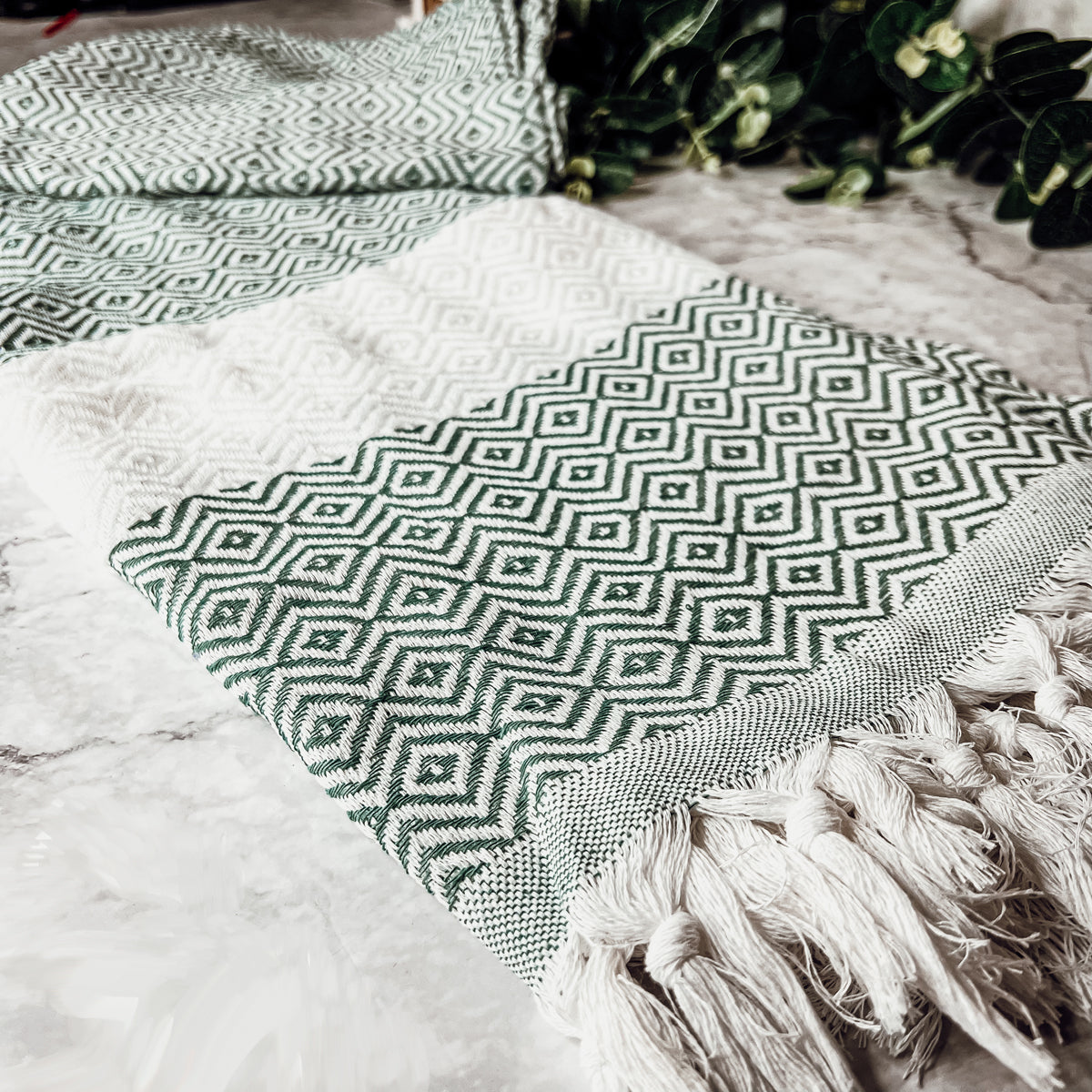 Haley Diamond 200 GSM Turkish towel with jacquard texture and tassels