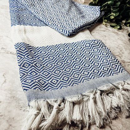Haley Diamond 200 GSM Turkish towel with jacquard texture and tassels