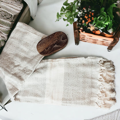 Green Haley Diamond towel showing jacquard pattern