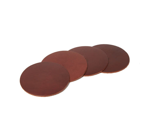 Full-grain leather coaster set displayed