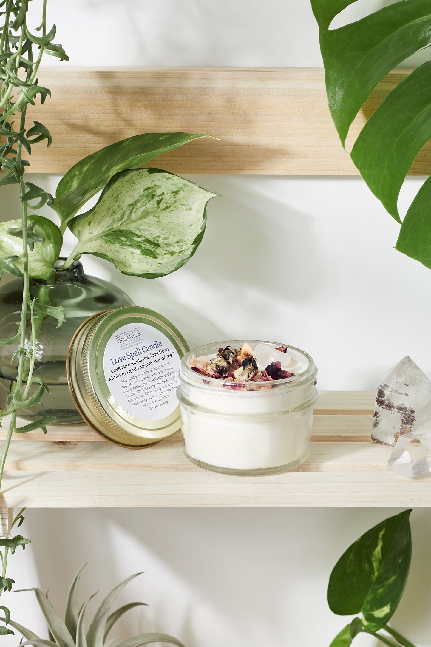 Krombee Love and Light Rose Quartz Candle