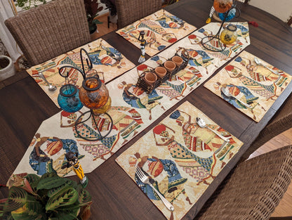 DaDa Bedding Kwanzaa Collection African Dreams placemats with matching table runner – coordinated African tribal dining décor set.