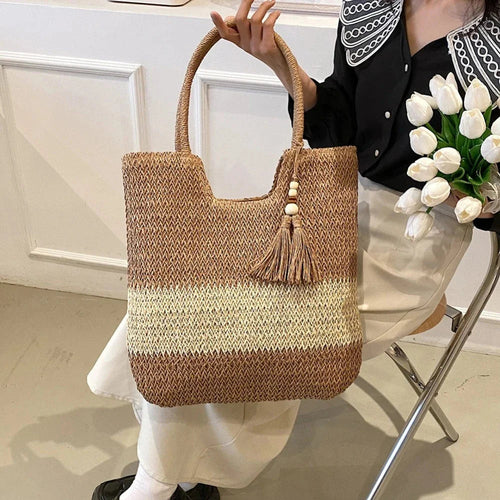 Summer Beach Straw Shoulder Tote Bag