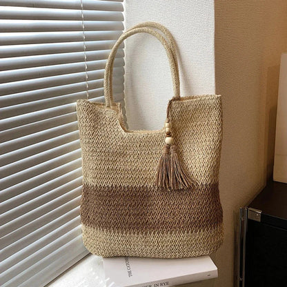Summer straw shoulder tote bag
