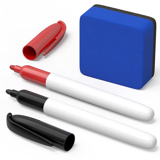 dry erase eraser with red and black markers set