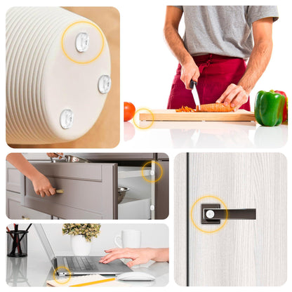 Non-slip, scratch-free silicone bumper pads on wood, metal, glass and ceramic surfaces
