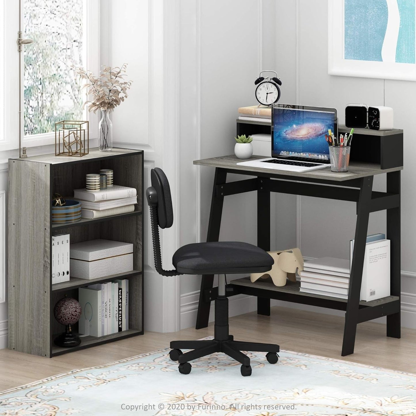 A-frame study desk with built-in hutch displayed in room