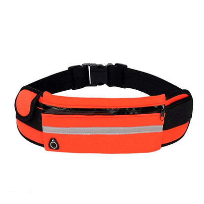 Orange and black waist bag with reflective strip on a white background