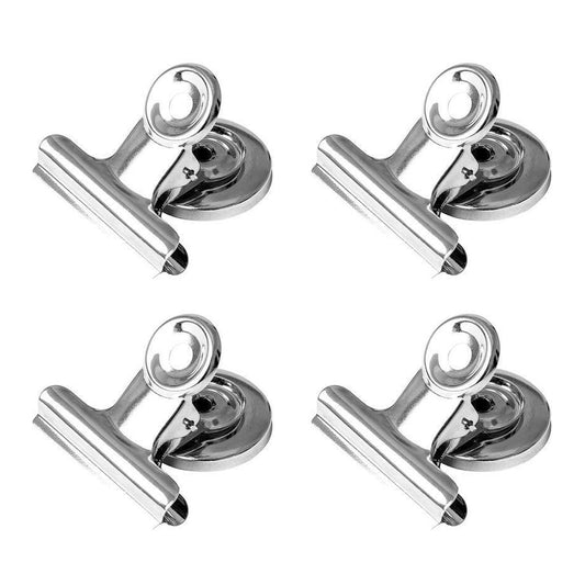 Set of four stainless magnetic clips for home organization