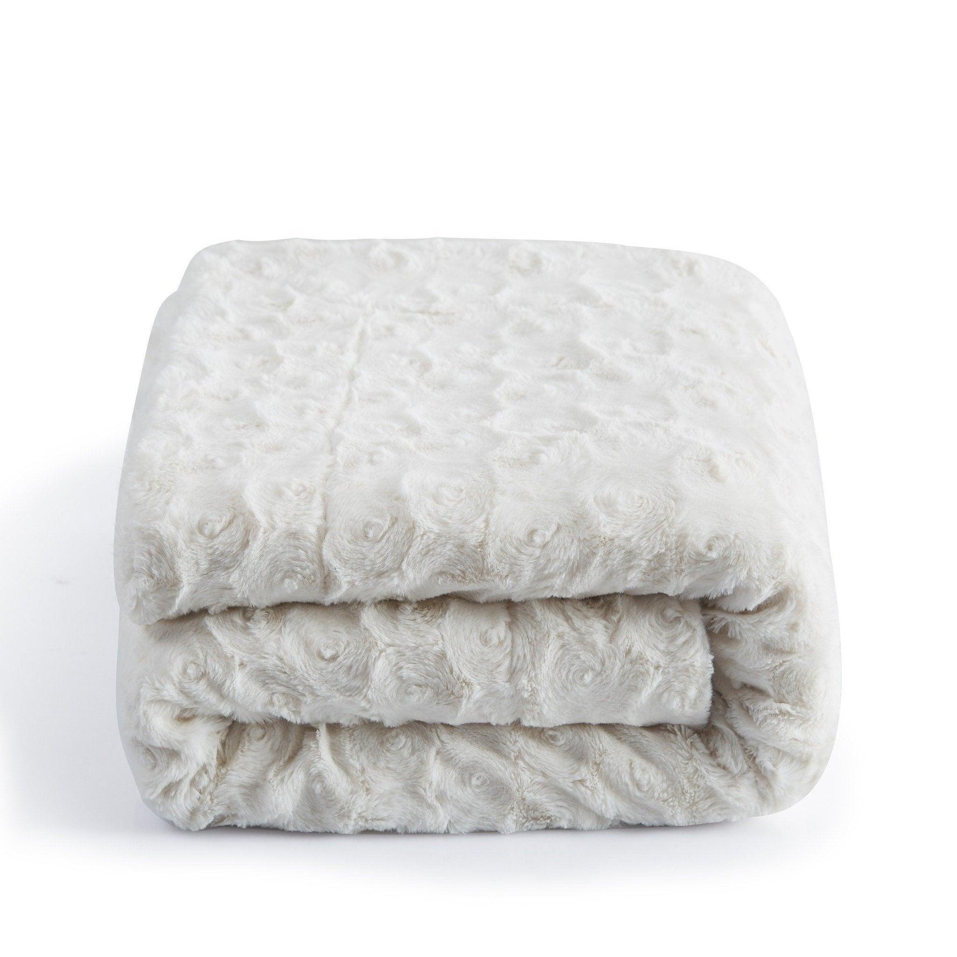 White roses faux fur sherpa throw blanket folded