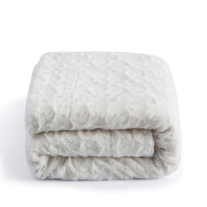 White roses faux fur sherpa throw blanket folded