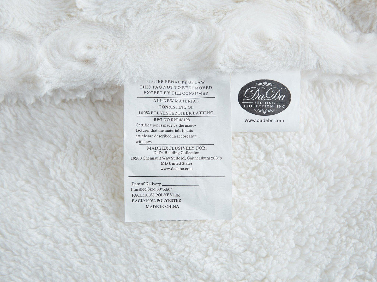 White roses faux fur sherpa throw blanket product tag